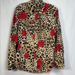 🐜 Laurel snap front Animal Print  Red roses long sleeve western style shirt